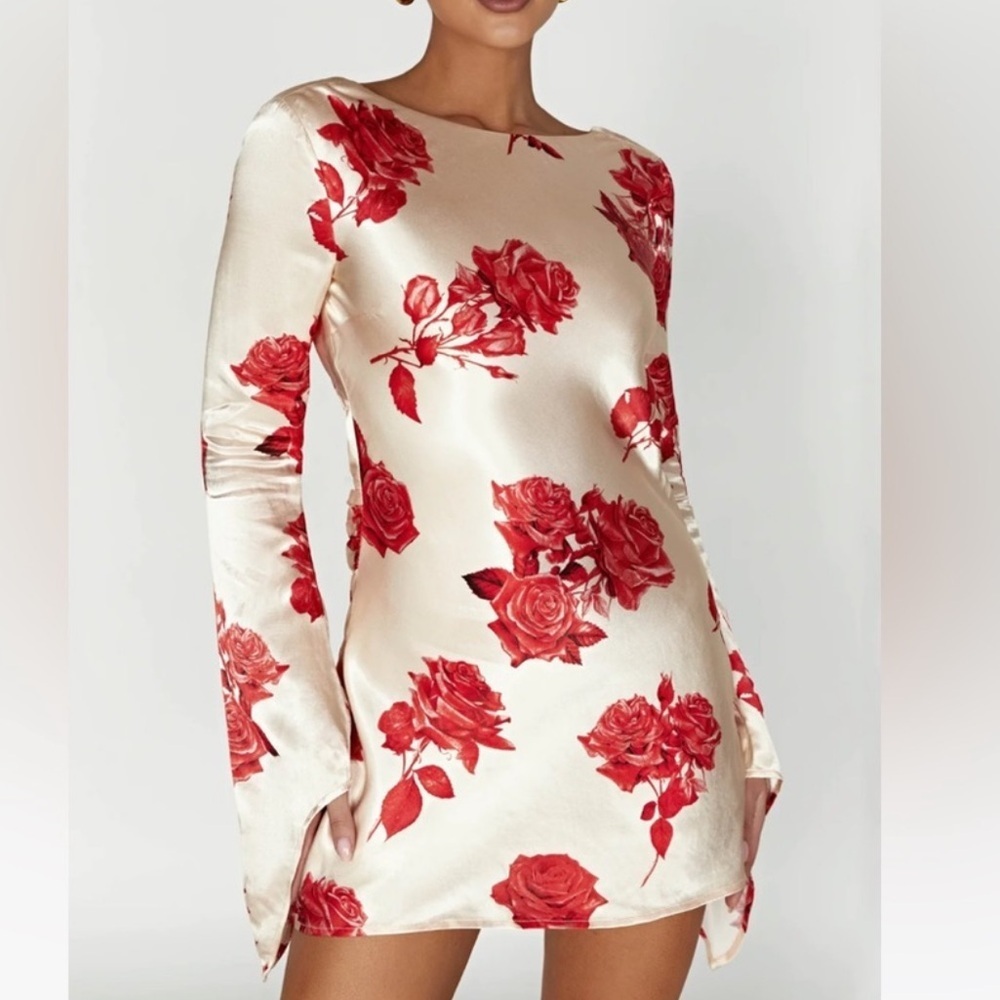 Meshki Red Floral Long Sleeve Dress